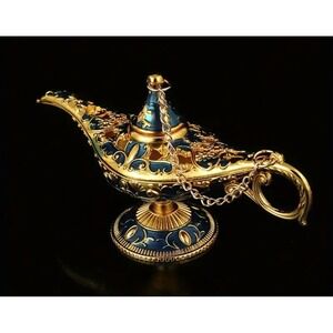 Genie Lamp, Alladin Lamp Collectible, Home Decor, Gold Tone